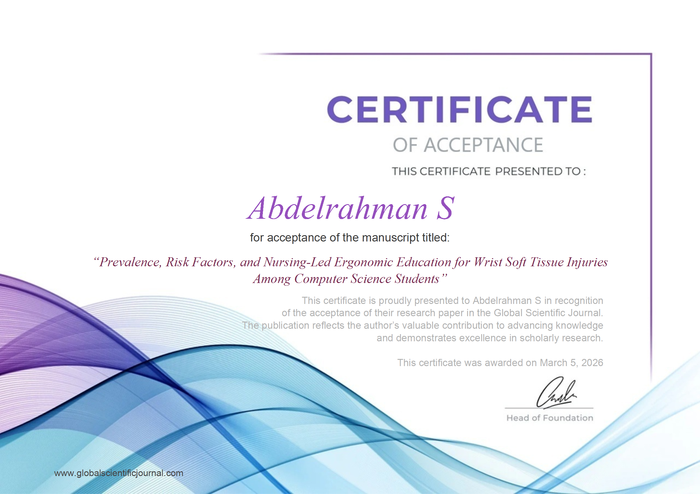 GSJ Certificate Page 1